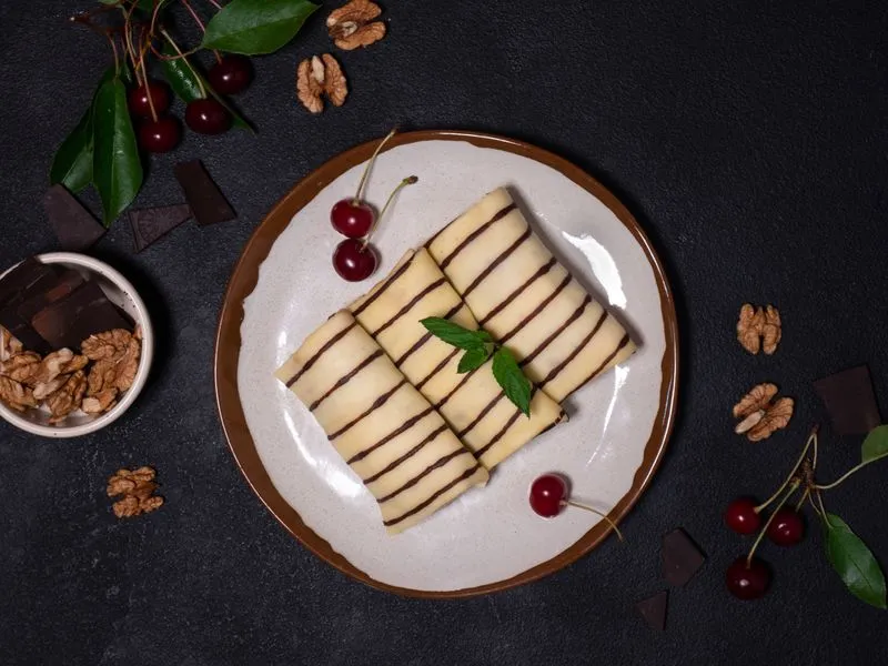 Cherry and chocolate crepes