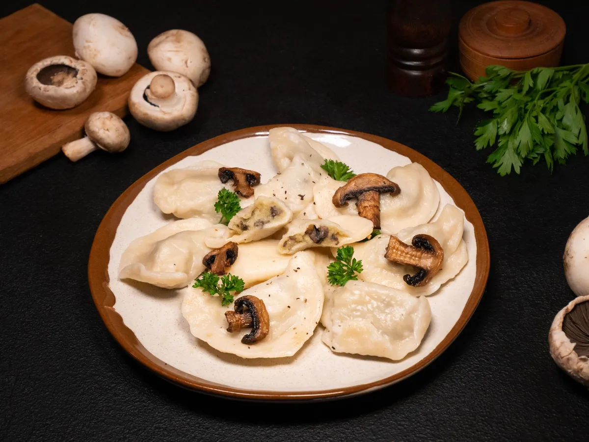 Potato and mushroom pierogy (varenyky)