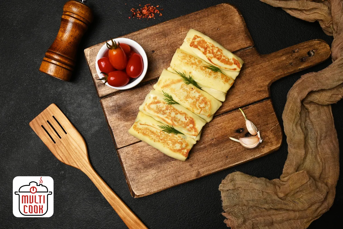 Hot Crepes With Mushrooms And Cheddar Cheese