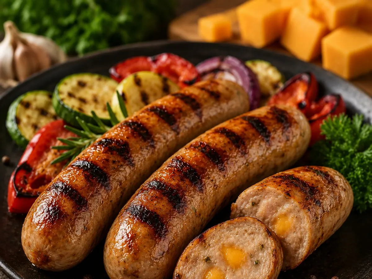 Grilled chicken and cheese sausage