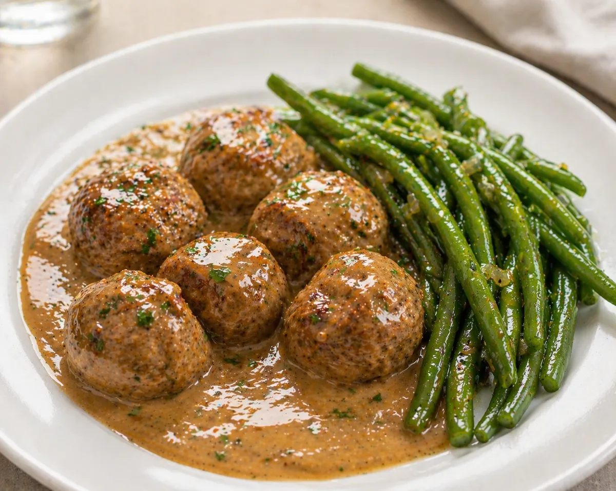 Swedish-Style Meatballs with Creamy Gravy & Green Beans